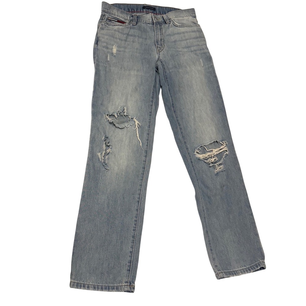 Tommy Hilfiger Womens Distressed Straight Leg Jeans Light Wash Ripped Size 0